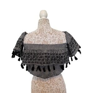 American Eagle Gingham Crop Top Smocked Off Shoulder Tassel Medium